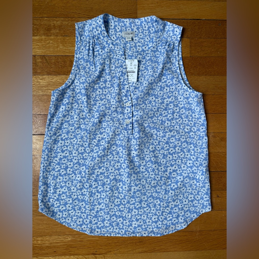 J. Crew Blue Floral Sleeveless Blouse